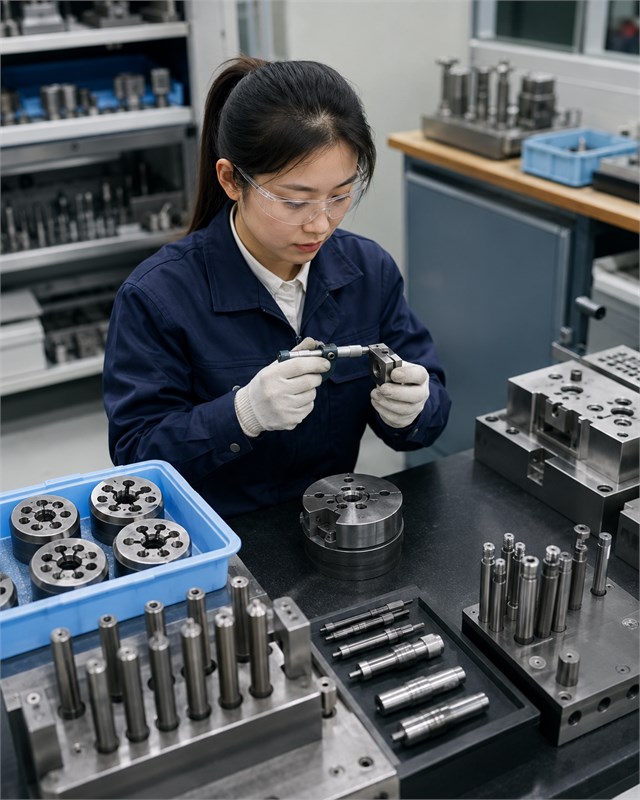 female worker fastener quality control