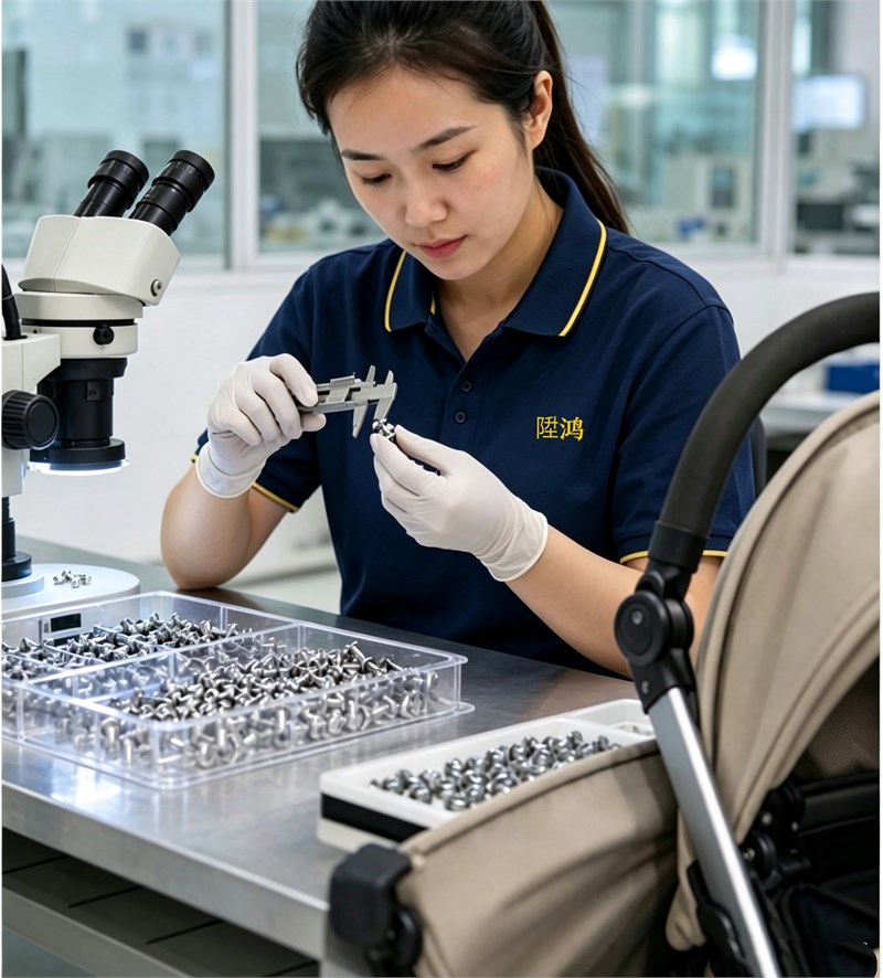 female technician fastener measurement inspection